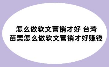 怎么做软文营销才好 台湾苗栗怎么做软文营销才好赚钱